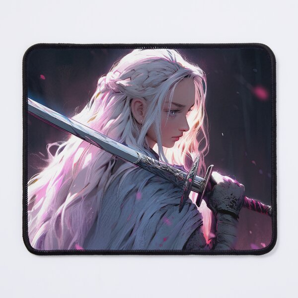 Item preview, White Haired Silver Sword Warrior Anime Girl designed and sold by bubblegoth.