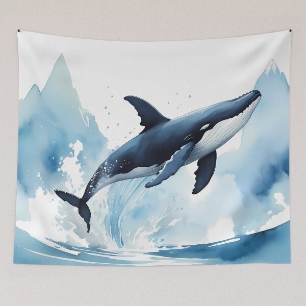 Item preview, Ink wash painting, a whale soaring through the air designed and sold by DevushkaStore.