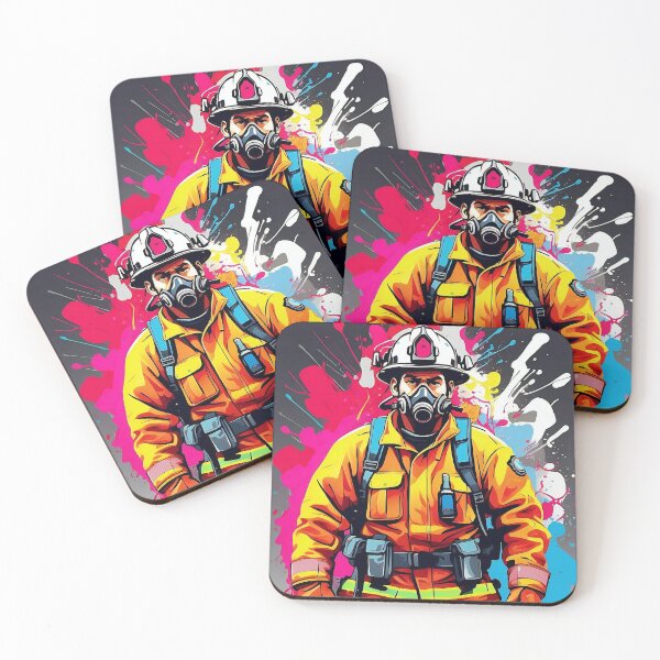 Item preview, Heroic Guardian Amidst Vivid Chaos: A Firefighter’s Resolve designed and sold by ArtComixHaven.