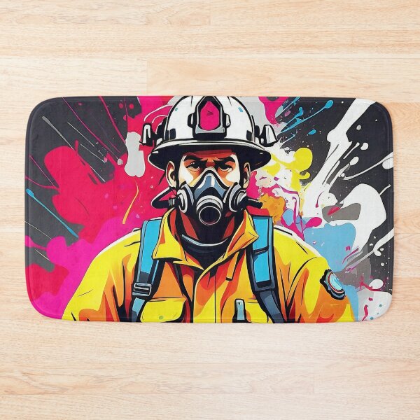 Item preview, Heroic Guardian Amidst Vivid Chaos: A Firefighter’s Resolve designed and sold by ArtComixHaven.