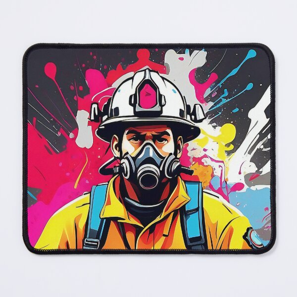 Item preview, Heroic Guardian Amidst Vivid Chaos: A Firefighter’s Resolve designed and sold by ArtComixHaven.