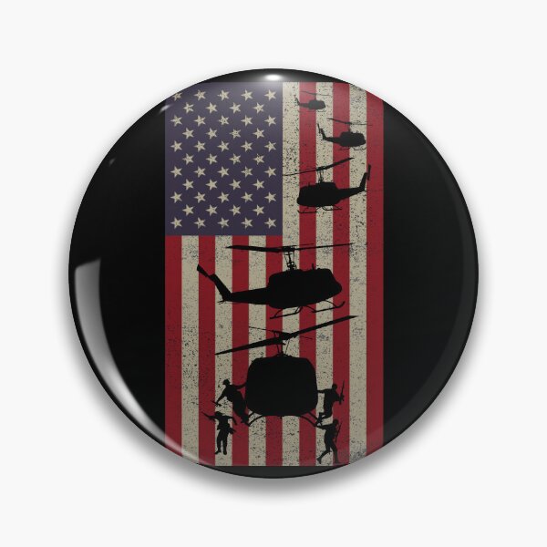 Item preview, UH1 Huey Helicopters Landing Zone Action Scene Patriotic American Flag designed and sold by MilitaryMart.