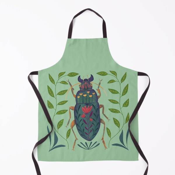 Item preview, Whimsical Beetle Bug Drawing with leaves and flower pattern designed and sold by Kathy Osborne Studio.