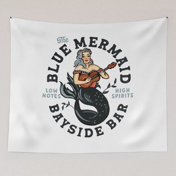 Item preview, The Blue Mermaid Live Music Cocktail Bar. Cool Retro Travel Art designed and sold by The Whiskey Ginger Design Shop.