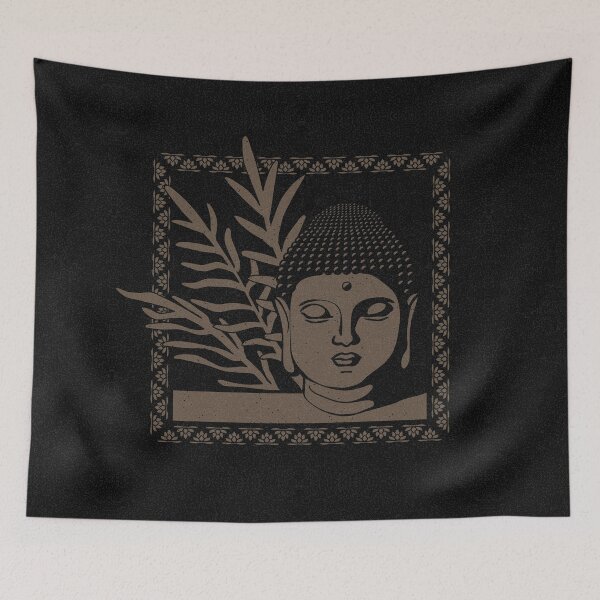 Item preview, Buddha Head Statue with Palm Fronds - Coal + Earth designed and sold by Irene Estelle.