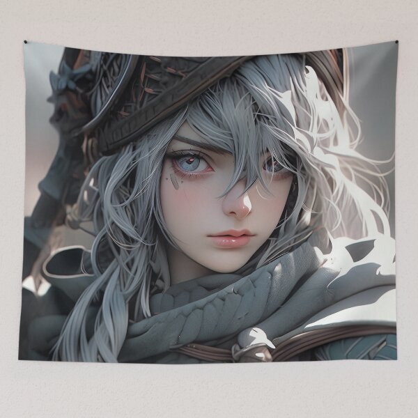 Item preview, Battle-Worn Armor Silver Haired Warrior Anime Girl designed and sold by bubblegoth.