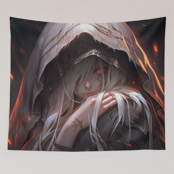 Item preview, Mysterious Hooded Fiery Anime Girl designed and sold by bubblegoth.