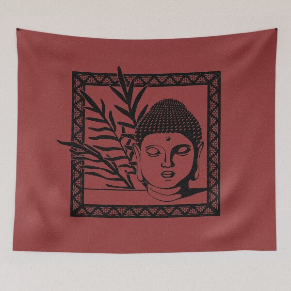 Item preview, Buddha Head Statue with Palm Fronds - Ruby + Coal designed and sold by Irene Estelle.