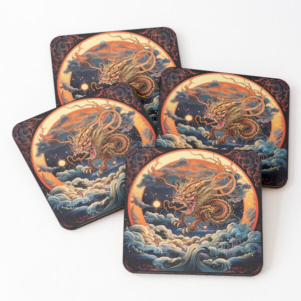 Item preview, Dragon art, Magic Golden Dragon in the Orange Circle designed and sold by fansyartdesign.