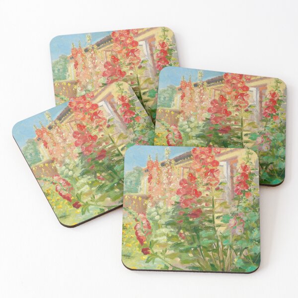 Item preview, Anna Ancher | Red hollyhocks in the garden at the Ancher family's house on Markvej in Skagen still life portrait garden floral painting designed and sold by Jéanpaul  Ferro.