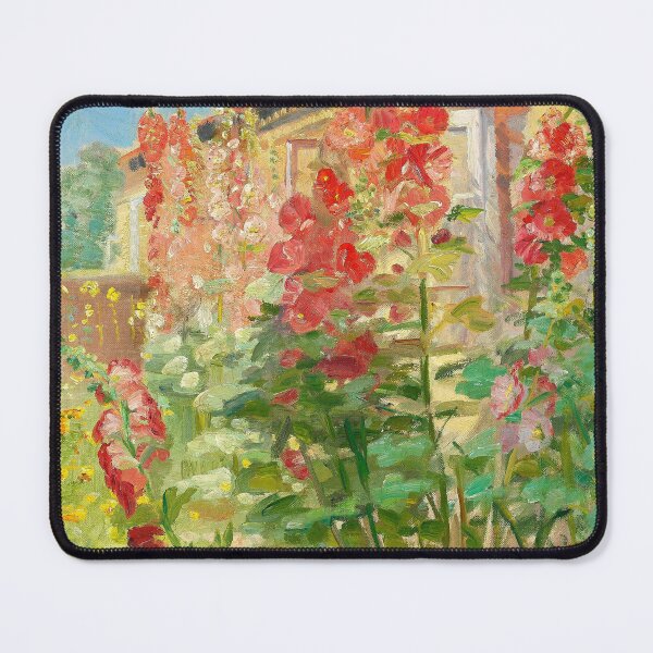 Item preview, Anna Ancher | Red hollyhocks in the garden at the Ancher family's house on Markvej in Skagen still life portrait garden floral painting designed and sold by Jéanpaul  Ferro.