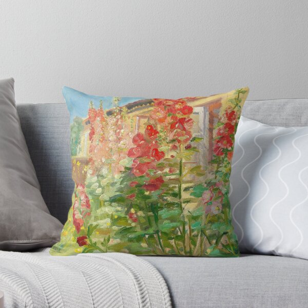 Item preview, Anna Ancher | Red hollyhocks in the garden at the Ancher family's house on Markvej in Skagen still life portrait garden floral painting designed and sold by Jéanpaul  Ferro.