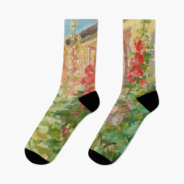 Item preview, Anna Ancher | Red hollyhocks in the garden at the Ancher family's house on Markvej in Skagen still life portrait garden floral painting designed and sold by Jéanpaul  Ferro.