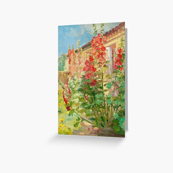 Item preview, Anna Ancher | Red hollyhocks in the garden at the Ancher family's house on Markvej in Skagen still life portrait garden floral painting designed and sold by Jéanpaul  Ferro.