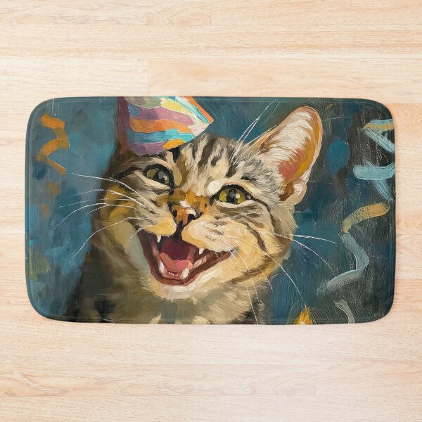 Item preview, Cute Bengal Cat in party hat delighted with Birthday Cake designed and sold by OddCorro.