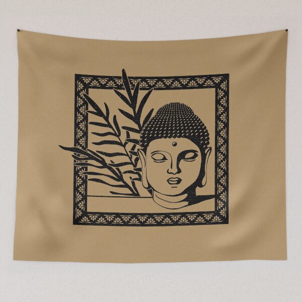 Item preview, Buddha Head Statue with Palm Fronds - Fawn + Coal designed and sold by Irene Estelle.