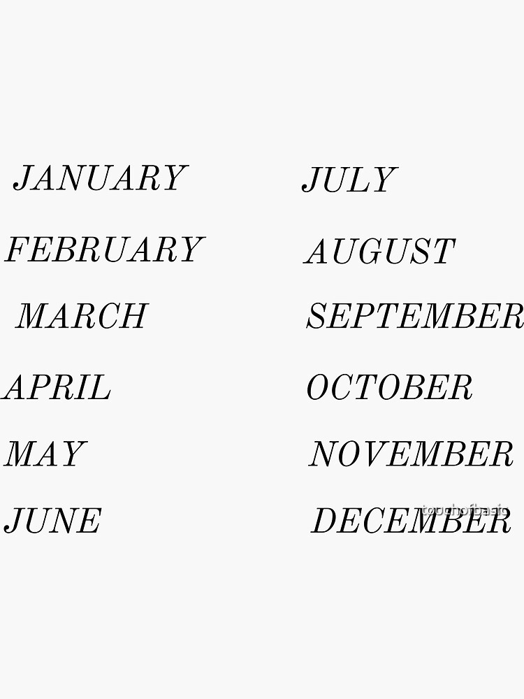 Months of the Year for Journaling Sticker