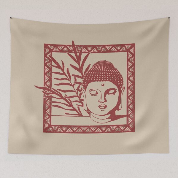 Aperçu de l'œuvre Buddha Head Statue with Palm Fronds - Dove + Ruby créée et vendue par Irene Estelle.