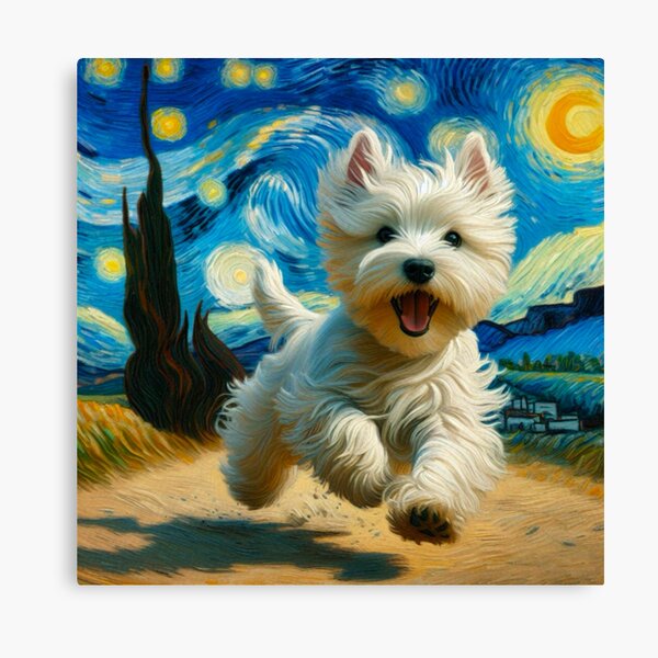 Aperçu de l'œuvre Happy Westie - West Highland Terrier dans le style de Vincent Van Gogh créée et vendue par Star-Fragment.
