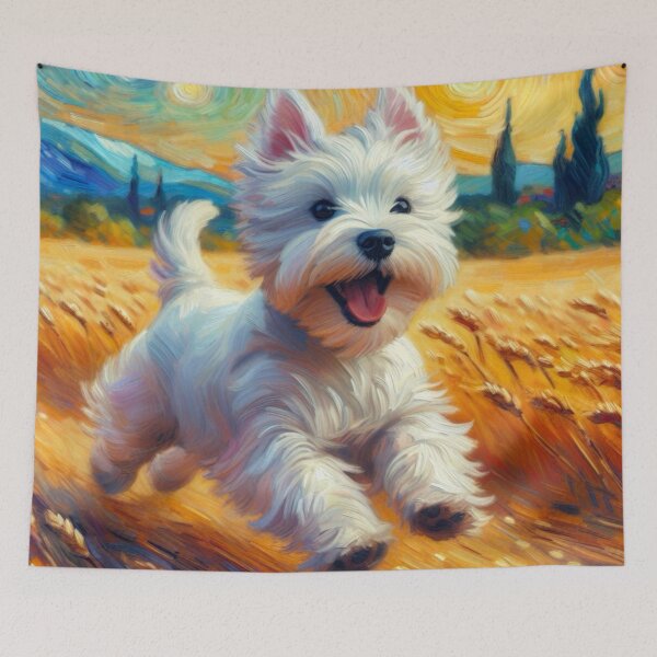 Item preview, Westie on a Run - West Highland Terrier in Vincent Van Gogh Style  designed and sold by Star-Fragment.