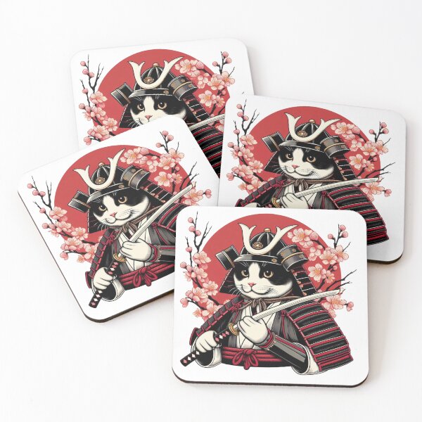 Item preview, Cute cat wearing samurai uniform and holding katana 6 designed and sold by slamnoah.