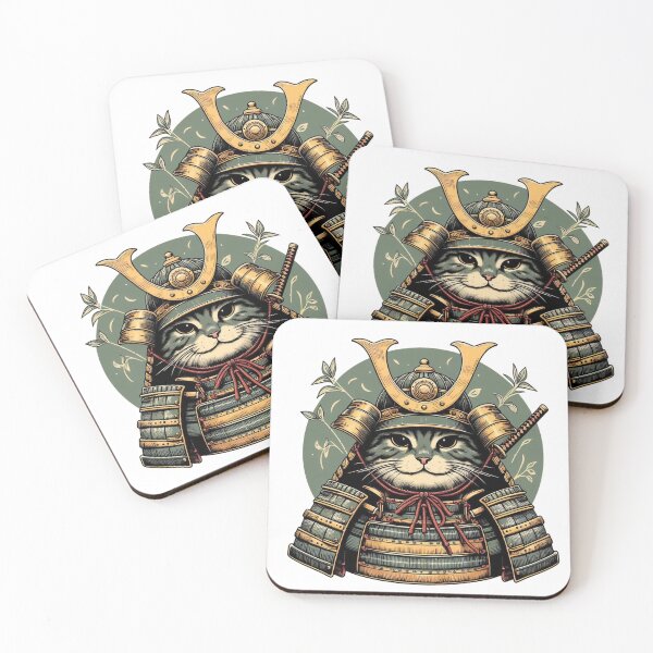 Item preview, Cute cat wearing samurai uniform and holding katana 7 designed and sold by slamnoah.