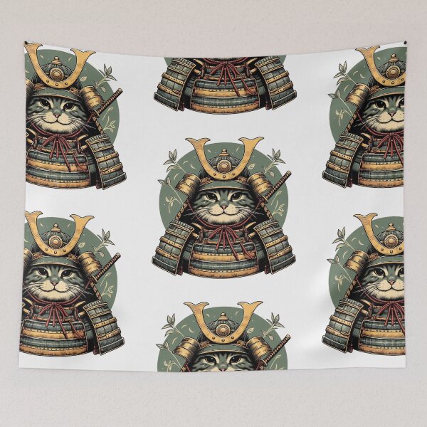 Item preview, Cute cat wearing samurai uniform and holding katana 7 designed and sold by slamnoah.