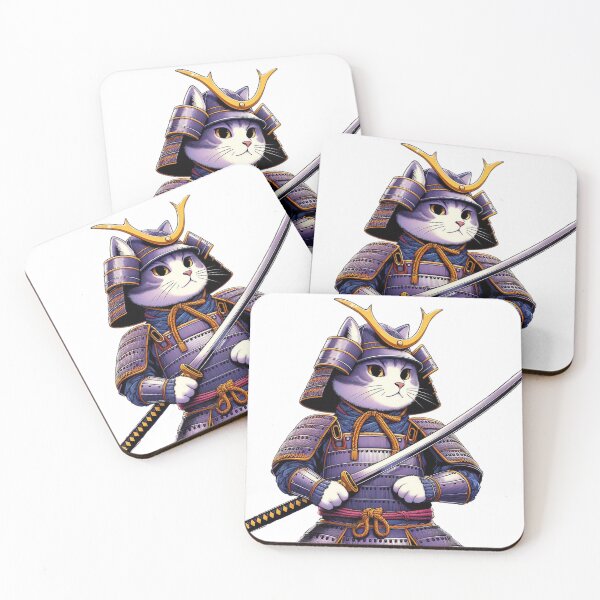 Item preview, Cute cat wearing samurai uniform and holding katana 10 designed and sold by slamnoah.