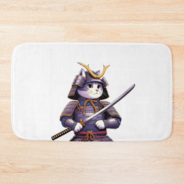 Item preview, Cute cat wearing samurai uniform and holding katana 10 designed and sold by slamnoah.