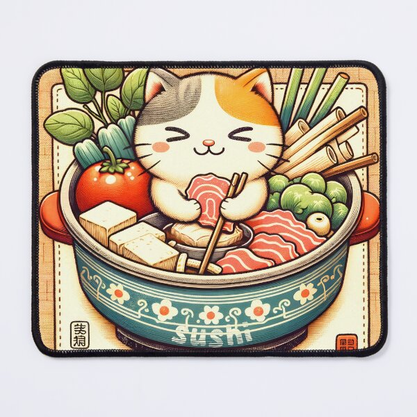 Item preview, Cute Cat Hotpot Delight Illustration designed and sold by inkArtistryfine.