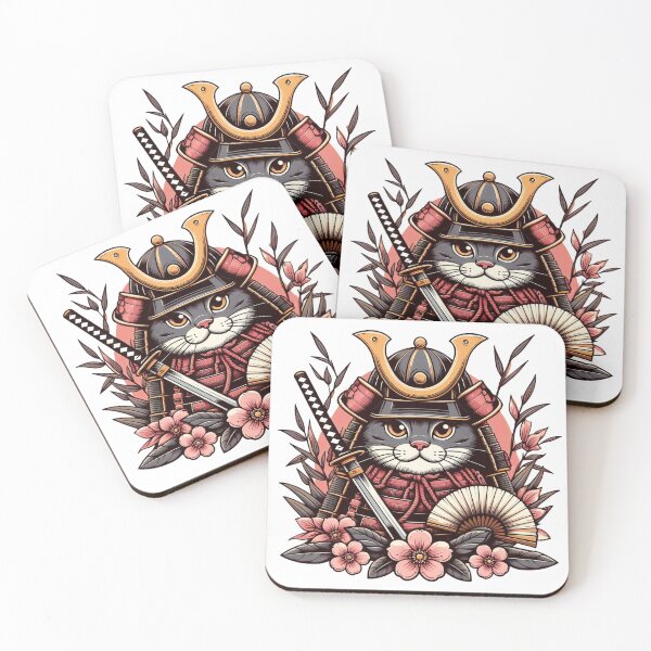 Item preview, Cute cat wearing samurai uniform and holding katana 13 designed and sold by slamnoah.