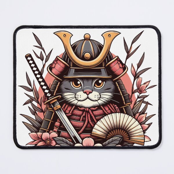 Item preview, Cute cat wearing samurai uniform and holding katana 13 designed and sold by slamnoah.