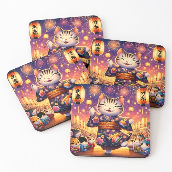 Item preview, Festive Maneki Neko Fireworks Celebration designed and sold by inkArtistryfine.