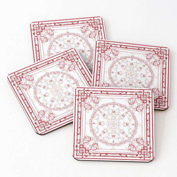 Item preview, Red vintage scarf pattern on white background. Vintage frame in the style of Baroque. a square frame with a floral pattern. a red and white square pattern with floral designs designed and sold by APHIDAT-TA.