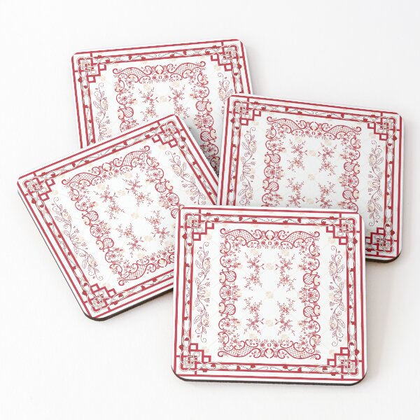 Item preview, Red vintage scarf pattern on white background. Vintage frame in the style of Baroque. a square frame with a floral pattern. a red and white square pattern with floral designs designed and sold by APHIDAT-TA.