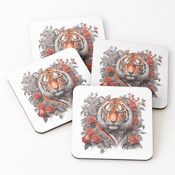 Item preview, Orange Siberian Tiger with Red Roses designed and sold by Bananobanini.