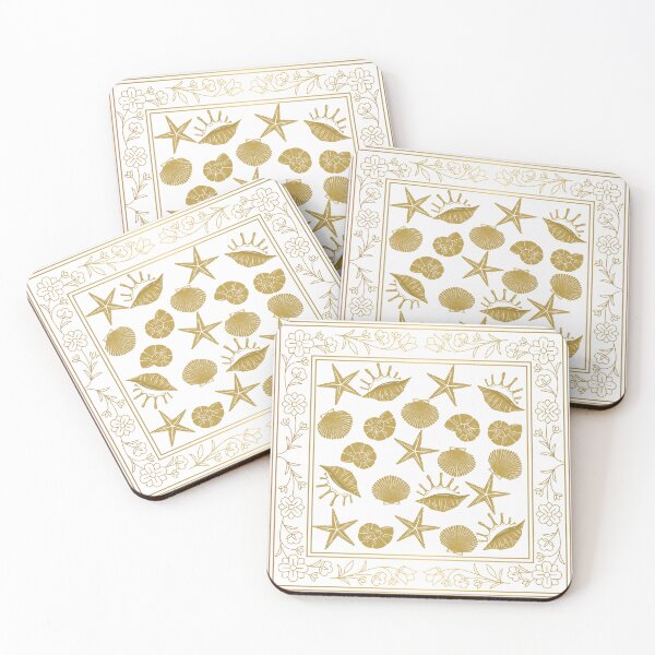 Item preview, seamless pattern with sea shells. golden frame with sea shells and starfish. designed and sold by APHIDAT-TA.