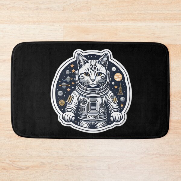 Item preview, White astronaut cat stars and planets designed and sold by cuatrilenio.