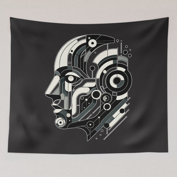 Item preview, Head of a robot, cyborg, black and white. designed and sold by Xenorry.