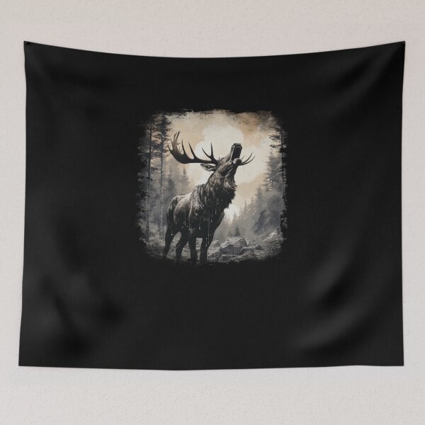 Item preview, vintage black white moose howling, elk in forest, hunting designed and sold by taaddison50.