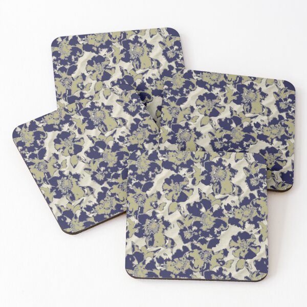 Item preview, Floral camouflage with linen fabric dark blue beige designed and sold by Alessandro Remo Mazzoni Remotextiles.