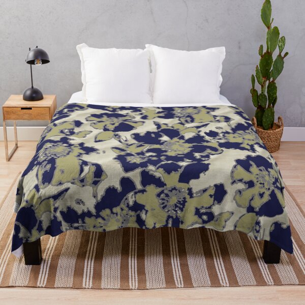 Item preview, Floral camouflage with linen fabric dark blue beige designed and sold by Alessandro Remo Mazzoni Remotextiles.