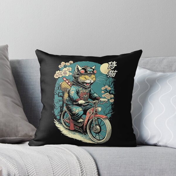 Item preview, Japanese Samurai Cat on Motorcycle Kawaii Ninja Cat designed and sold by Bunkis1st.
