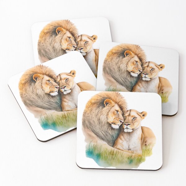 Item preview, Lioness with Lion love portrait watercolor wall art valentine's day gift designed and sold by adlydesigns.