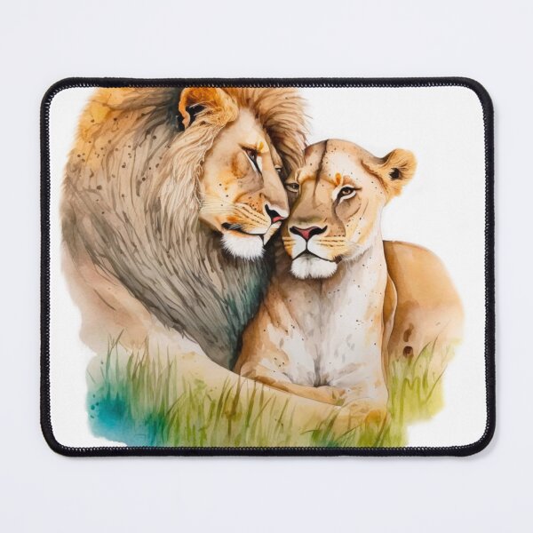 Item preview, Lioness with Lion love portrait watercolor wall art valentine's day gift designed and sold by adlydesigns.