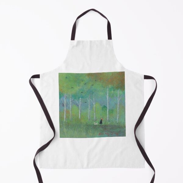 Item preview, Woman walking dog in the woods designed and sold by Beverley Young.