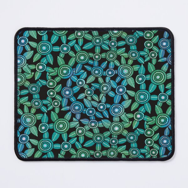 Item preview, NO AI ! Blue & Green Dot Art Flowers with Black Background designed and sold by ManonElmendorp.