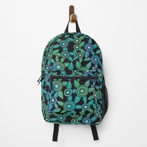 Item preview, NO AI ! Blue & Green Dot Art Flowers with Black Background designed and sold by ManonElmendorp.