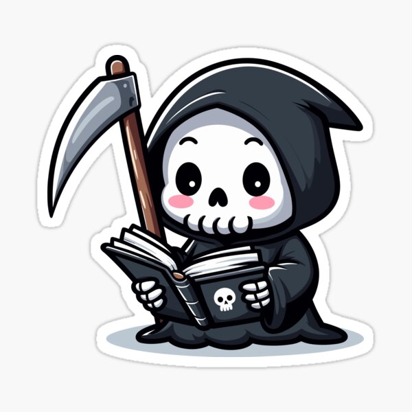 Artikel-Vorschau von Netter Sensenmann, der ein Buch liest, designt und verkauft von Kawaii-n-Spice.