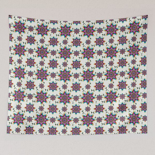 Artikelvorschau, Multicolor floral pattern seamless striped repeat on white background entworfen und verkauft von NarongStocker37.